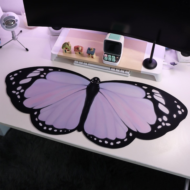 Tradescantia Purple - Purple Lilac Butterfly Deskmat 90x40cm Keyboard